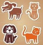 Pauls Clinic (McMinnville, Tennessee) logo is drawings of two dogs and two cats that look like magnets on a brown background