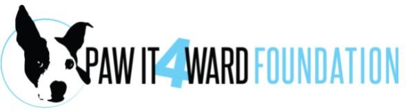 Paw It 4ward Foundation, (Cherry Hill, New Jersey), logo black and white dog head next to black and light blue text