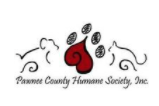 Pawnee County Humane Society, Inc., (Larned, Kansas) logo red paw print with dog and cat outlined either side
