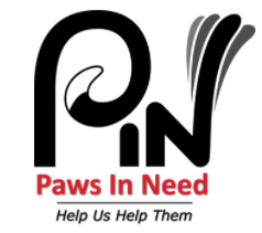 Paws In Need, (San Ramon, California) logo black text PIN with Red and black text at bottom on white