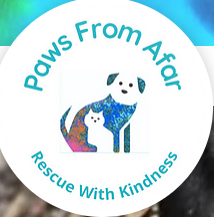 Paws From Afar, (Revere, Massachusetts) logo Dog and cat in white circle with turquoise text