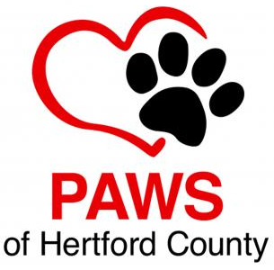 Paws of Hertford County (Murfreesboro, North Carolina) logo red heart outline with black paw print on right side