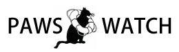 PawsWatch (Warwick, Rhode Island) logo is a cat with a life preserver around its neck sitting between “PAWS” and “WATCH”