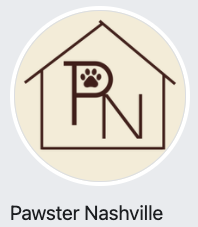 Pawster Nashville (Nashville, Tennessee) logo house outline in circle with paw print in brown on tan background