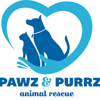 Pawz and Purrz Animal Rescue (Painted Post, New York) logo is a dog and cat sitting in a hand that’s part of a heart