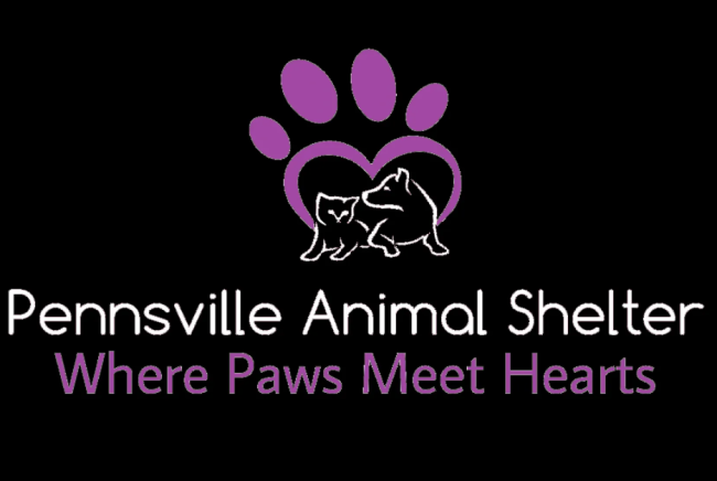 Pennsville Animal Shelter and Adoption Center, (Pennsville, New Jersey) logo purple paw on black with white and purple text