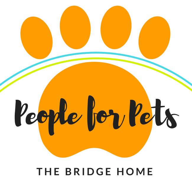 People for Pets - Magic Valley Humane Society, Inc. (Twin Falls, Idaho) logo large pumpkin color paw print with light green and yellow lines between toes and pad black cursive lettering across paw pad