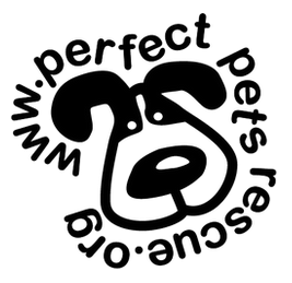 Perfect Pets Rescue (Atlanta, Georgia) logo of black and white dog, www.perfectpetsrescue.org, paw prints