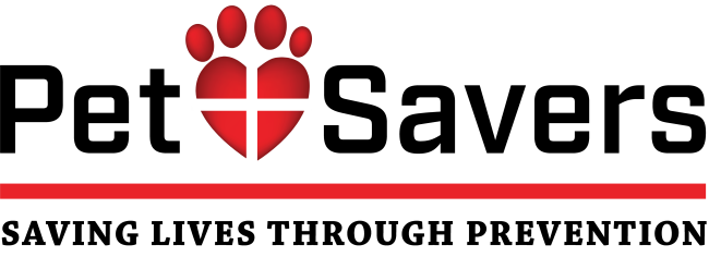 Pet Savers, (Spokane Valley, Washington) logo Black text with Red Paw and red line