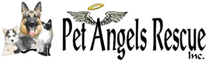 Pet Angels Rescue (Guthrie, Oklahoma) logo of husky, German Shepard, cat, wings, halo, pet angels rescue inc. 