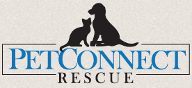 PetConnect Rescue (Potomac, Maryland) logo of black dog and cat, where animals are one step closer to home, petconnect rescue