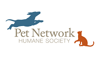 Pet Network Humane Society (Incline Village, Nevada) logo is a jumping dog and a sitting cat on opposite sides of the org name