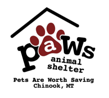 Pets Are Worth Saving, Inc.,(Chinook, Montana) logo paws with red paw and black text with white background