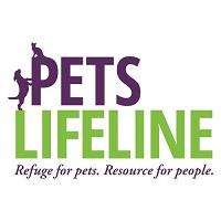 Pets Lifeline (Sonoma, California) logo is the org name and tagline with a dog trying to get to a cat sitting on the “P”