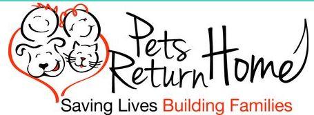 Pets Return Home (Cottonwood, Arizona) logo of orange heart, dogs, people, smiling, saving lives, building families