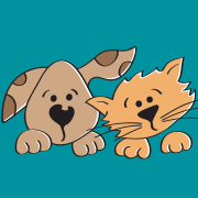 Pets In Need (Cincinnati, Ohio) logo is a the face and front paws of a cartoon dog and cat next to each other