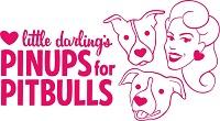 Pinups for Pit Bulls (Weaverville, North Carolina) logo is a woman with a heart earring and two pit bulls with heart noses