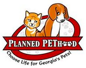 Planned PEThood of Georgia (Duluth, Georgia) logo of dog, cat, choose life for Georgia’s pets, planned pethood, paw prints