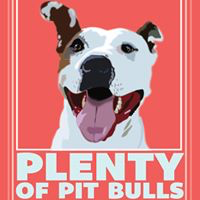 Plenty of Pit Bulls (Gainesville, Florida) logo of smiling pit bull with tongue out, big head, big heart, pure heart