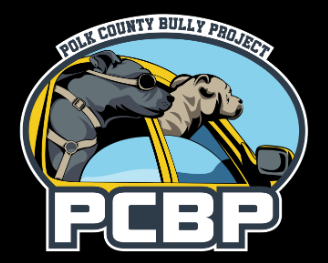 Polk County Bully Project (Lakeland, Florida) logo with a gray dog and a tan dog with their heads out the car window