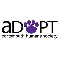 Portsmouth Humane Society (Portsmouth, Virginia) logo is “ADOPT” with a purple paw print for the “O” above the org name