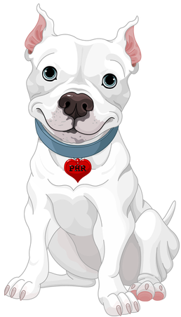 Pound Hounds Res-Q (New York, New York) logo is a white dog with “PHR” on a heart tag on its collar