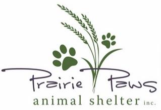 Prairie Paws Animal Shelter (Ottawa, Kansas) logo is the organization name with shoots of tall grass and two paw prints