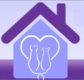 Preen Acres Cat Sanctuary (Live Oak, Florida) logo is two cats in a heart inside a house