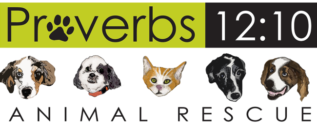 Proverbs 12:10 Animal Rescue (Burns, Tennessee) logo is a row four dog faces and a cat face with the organization name