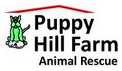 Puppy Hill Farm Animal Rescue (Melrose, Florida) logo is a red roof over a green dog and the organization name