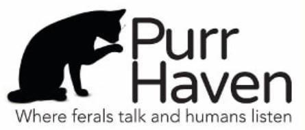 PurrHaven, Inc., (Rohrersville, Maryland), logo black cat licking paw with black text