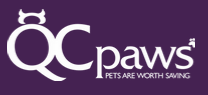QC Paws (Moline, Illinois) logo with org name in white letters on purple background
