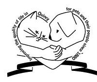 Quincy Humane Society (Quincy, Illinois) logo is arms around a dog and cat forming a heart
