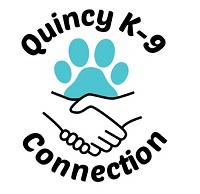 Quincy K-9 Connection (Quincy, Illinois) logo is a pawprint above two shaking hands surrounded by the organization name