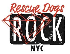 Rescue Dogs Rock Inc. (New York, New York) logo is the org name in black, white, and red with a red diamond outlined on it