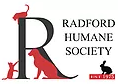 Radford Humane Society (Radford, Virginia) logo is an “R” and the org name with 2 cats, a dog, and a rabbit