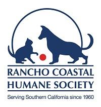 Rancho Coastal Humane Society (Encinitas, California) logo is a dog and cat playing with a red ball above the organization name