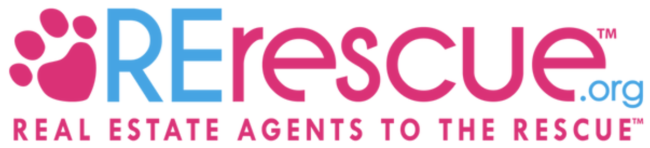 Real Estate Agents to the Rescue (Los Angeles, California) org name in pink and teal letters with pink paw print to left