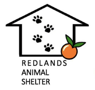 Redlands Animal Shelter, (Redlands, California), logo black outline of four paw prints orange fruit with green leaves above black text
