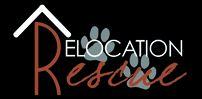 Relocation Rescue (Austin, Texas) logo is the organization name with two pawprints behind it and a roof over the “R”
