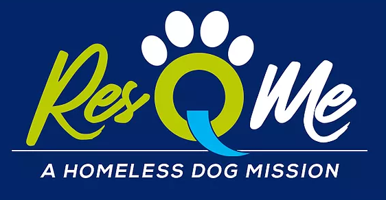 ResQMe A Homeless Dog Mission, (Miami, Florida) logo paw print on blue background with green and white text