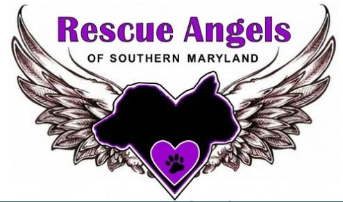 Rescue Angels of Southern Maryland (Waldorf, Maryland) logo is a purple heart with a pawprint on dog and cat profiles with wings