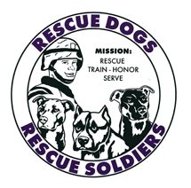 Rescue Dogs Rescue Soldiers (Cherry Valley, New York) logo is drawing of soldier with three dogs in circle