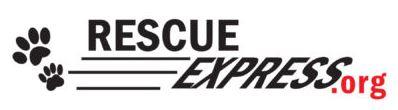 Rescue Express Transport (Eugene, Oregon) logo is the organization web address with two pawprints