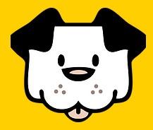 Rescue Rovers, (Sandy, Utah), logo cartoon of white dog face with black ears on yellow background