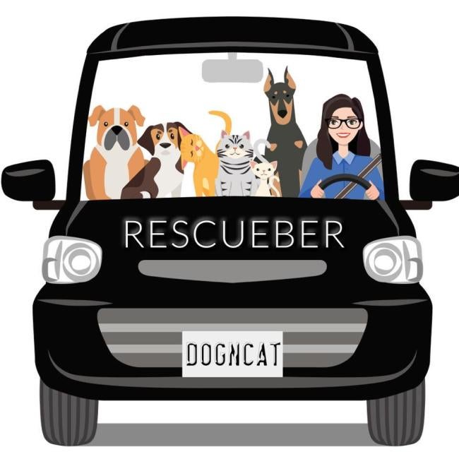 Rescueber (Oak Park, Illinois) logo with woman and dogs in car