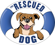 The Rescued Dog (San Diego, California) | logo of navy and white life preserver, brown smiling dog, text of The Rescued Dog