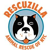 Rescuzilla Animal Rescue of NYC (New York, New York) logo is a black and white dog face in a circle with a blue background
