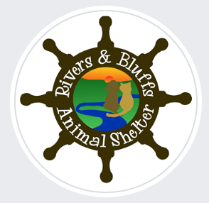 Rivers and Bluffs Animal Shelter (Prairie du Chien, Wisconsin) logo with anchor with cat and dog in center