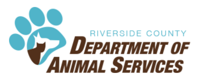 Riverside County Department of Animal Services, (Jurupa Valley, California), logo teal paw, white dog, brown cat, teal and brown text